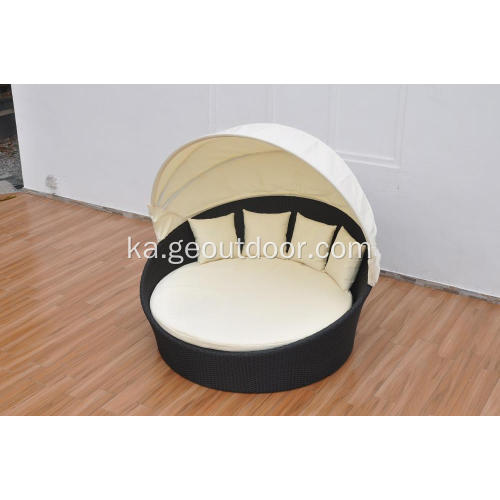 rattan ქსოვა ალუმინის წითელი და თეთრი მრგვალი sunbed